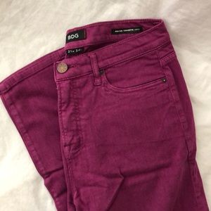 Pink/Purple BDG high rise ankle cut skinny jeans